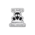 Enamel brooch pin with gas mask icon and bold text on white background - Humor Text and Gas Mask Style (QHXZ1464)