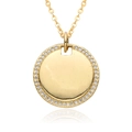 Minimalist gold necklace featuring a circular pendant with micro-set white zircon stones - Disc Style (E271)