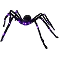 Grande ragno di peluche nero per Halloween con luci LED viola brillanti - Ragno Luminoso Viola 125cm Corpo Intero