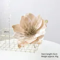 Champagne gold 25cm velvet artificial magnolia flower with glitter for Christmas tree decor - Brown