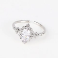 Close-up of marquise-cut zircon ring with hollow leaf edge and adjustable silver band - Large Clear Marquise Zircon White Gold Style (Style 4 White Gold)