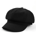 Detailed side view showing texture of the black vintage cotton newsboy cap for women - M (56-58cm) / Black