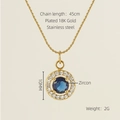 18K gold plated stainless steel necklace with blue zircon pendant and layered chain - Round / Blue