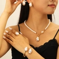 Baroque pearl jewelry set in gold finish with OT buckle necklace earrings and ring - Gold Baroque Pearl 4-Piece Set (Full)