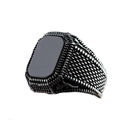 Vintage signet ring for men in silver finish with a black rectangular stone inlay - US 6 / AJZ2146-Square Black Stone Grid
