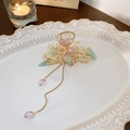Pince à cheveux dorée élégante avec perles mauves et pompon sur assiette blanche - Style Fleur Feuille Papillon (HH4333)