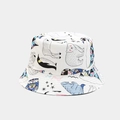 Close-up of cute polar animal print on white canvas sun hat with detailed embroidery - Polar Animals Print