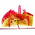 3D pop-up greeting card featuring Hong Kong city skyline in red and gold paper craft - Hong Kong City Silhouette