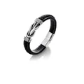 Bracelet pour hommes en cuir tressé noir à double brin avec fermoir magnétique en argent - Taille Personnalisée