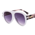 White pilot sunglasses with purple gradient lenses and tortoiseshell patterned arms - C3 White Frame Gradient Grey Lens