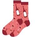 Funny mid-calf cotton socks featuring red wine theme prints with dark red heel and toe - EU 36-42 / Pale Red Wine