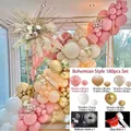 180pcs Bohemian balloon arch kit in retro pink, sand white and metallic gold - Bohemian Set 04