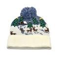 Detailed pattern of reindeer and snow cabins on a blue winter knit Christmas hat - M(54-58cm) / Blue White Snow House Pattern (16#)