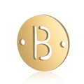 Detailed view of a gold double-hole circular pendant featuring an openwork letter B design - Letter B