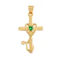 Golden cross and stethoscope pendant with heart-shaped green gemstone for medical staff - Gold Cross Stethoscope Green Gem