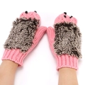 Vista dettagliata guanti maglia riccio, dorso morbido peluche e design caldo per inverno. - Taglia Unica Adulto / Riccio Rosa