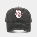 Close-up of cute snowman embroidery on a washed black vintage style baseball cap - Adjustable / Snowman Pattern Black