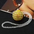 Luminous Christmas ball car pendant in gold with colorful rhinestones on clear bead chain - Full Rhinestone Luminous Ball-Sunlight Yellow Green