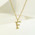 Gold plated letter F pendant necklace with sparkling cubic zirconia on a thin chain - Letter F / Gold