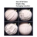 Set di 4 palline di Natale floccate champagne con motivi glitterati assortiti in box 10cm - Beige
