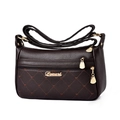 Dark brown quilted leather shoulder bag with heart stitching and gold hardware - Dark Coffee