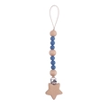 Blue silicone and star-shaped beech wood beads baby pacifier clip with safety chain - Dark Blue
