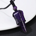Natural purple hexagonal crystal pendant with handcrafted black woven cord and bead - Woven Pendant / Purple Amethyst