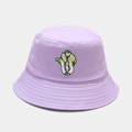Close-up of lavender cotton bucket hat featuring delicate green cabbage embroidery - M (56-58cm) / Light Purple