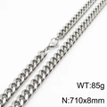 Silver stainless steel Cuban chain necklace, 710x8mm size with lobster clasp and 85g weight - 8mm*710mm(KN232882-ZZ)