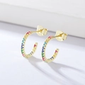 Elegant s925 silver C-shaped hoop earrings with colorful zircon stones in gold finish - 925 Silver / Gold Plated Colorful Zircon