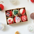 Felt wool Christmas ornament set with snowman and Santa motifs in a craft box - Red Santa Claus 6Pcs Set Diameter 5cm