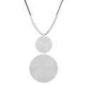 Minimalist geometric double circle pendant necklace with spiral texture on silver metal - Double Disc Pendant Necklace (G-139) / Silver