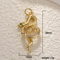 Gold plated snake pendant with zircon inlays and green gem eyes measuring 28mm high - A0204/Slender Snake / Gold