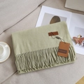 Thick light green cashmere feel scarf with fringe tassel on a soft fabric sofa - 21# Iron Green