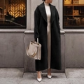 Schwarzer Wollmantel für Damen mit weitem Revers und Oversize-Passform für den Winter - S / Schwarz