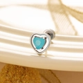 Hollow heart stud earrings with blue-green zircon in a minimalist silver steel design - Misty Blue Heart - Single Piece (A314)