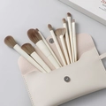 Professionelles 10-teiliges Make-up-Pinsel-Set mit cremefarbenen Griffen und Lederetui - 10 Stück Mit PU-Tasche