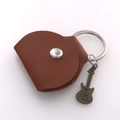 Brown leather guitar pick case keychain with a silver snap and bronze guitar pendant - Brown Pick Bag + Bronze Guitar Pendant