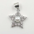 Star-shaped silver necklace pendant with white pearl and sparkling zircon stones - Silver Bead Star