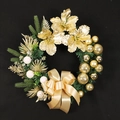 Ghirlanda di Natale dorata con aghi di pino, palline glitterate e un fiocco di raso - Stile senza luce / Ghirlanda di Natale dorata
