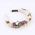 Baroque sponge headband with handmade fabric flowers, pearls and crystal rhinestones - Off White