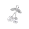 Detailed close-up of a silver cherry pendant featuring white pearls and tiny zircons - VD1636 Platinum Pearl Cherry
