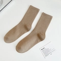 Coffee brown cotton crew socks featuring classic ribbed texture and comfortable elastic cuffs - One Size / Light Coffee
