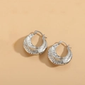 Orecchini a C geometrici irregolari con trama in metallo argento martellato per donna - Stile Intrecciato Placcato Platino