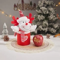 Christmas reindeer plush storage bucket in red knit with festive deer horn design - Red White Knitted Apple Container Deer