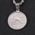 Silver Aries zodiac coin necklace in embossed stainless steel with a twisted chain - Aries / Steel