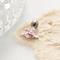 Pendiente plateado con cierre de rosca y circonitas rosas en forma de hoja - Rosa (Una pieza) (A857-2#)