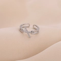 Elegant silver cross open ring with sparkling zircon stones and double-layered hollow band - Cross Inlaid Zircon Style (D7318) / Silver