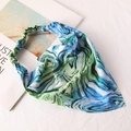 Detalle del pañuelo de gasa con estampado de mármol azul verde y banda elástica - 1# Diadema Triangular