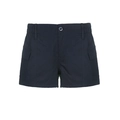 Damen Utility-Denim-Shorts in Dunkelblau mit elastischem Bund und Cargo-Taschen auf Weiß - S / Schwarz